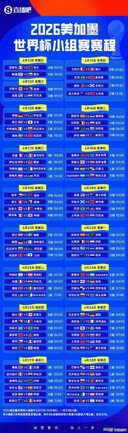 2026世界杯小组赛赛程最新高清直播官网入口